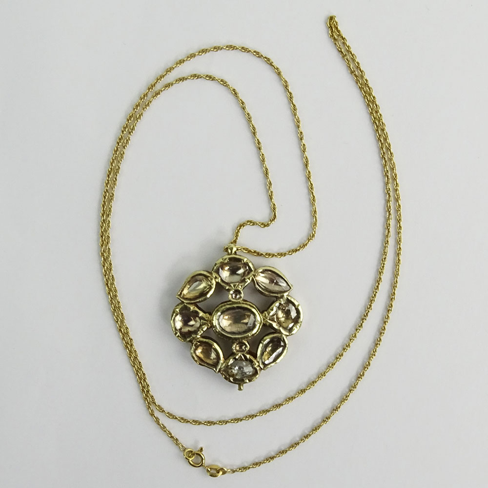 Antique Mughal or Mughal Style 22 Karat Yellow Gold and Rose or Bench Cut Diamond Pendant with 18 Karat Yellow Gold Chain.