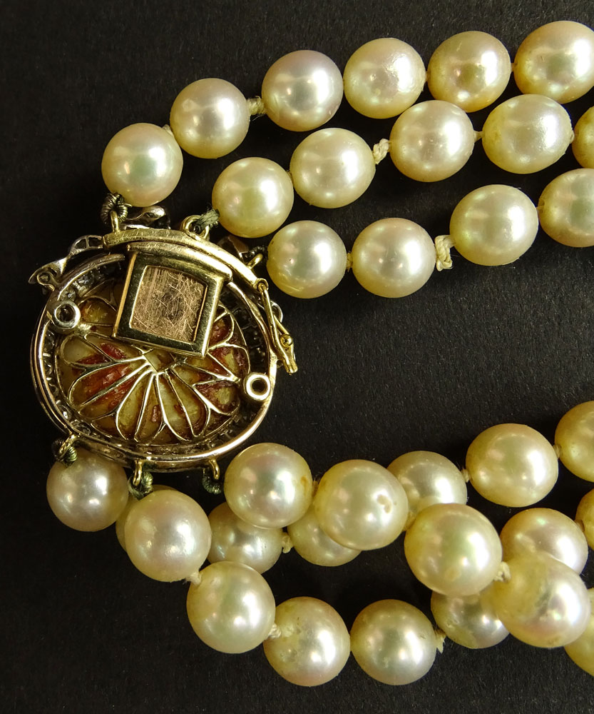 Circa 1964 Bulgari Three GIA Certified Strand White Salt Water Pearl Necklace.