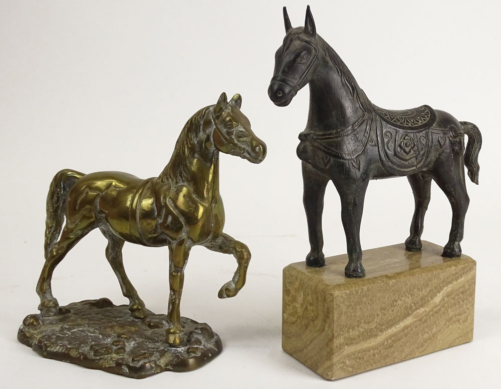 Lot of Two (2) Decorative Horse Figurines. A Tang Style Bronze Horse on Marble Base.