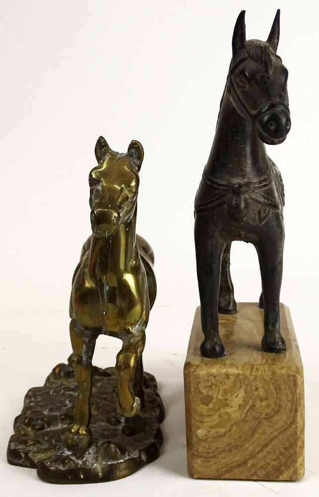 Lot of Two (2) Decorative Horse Figurines. A Tang Style Bronze Horse on Marble Base.