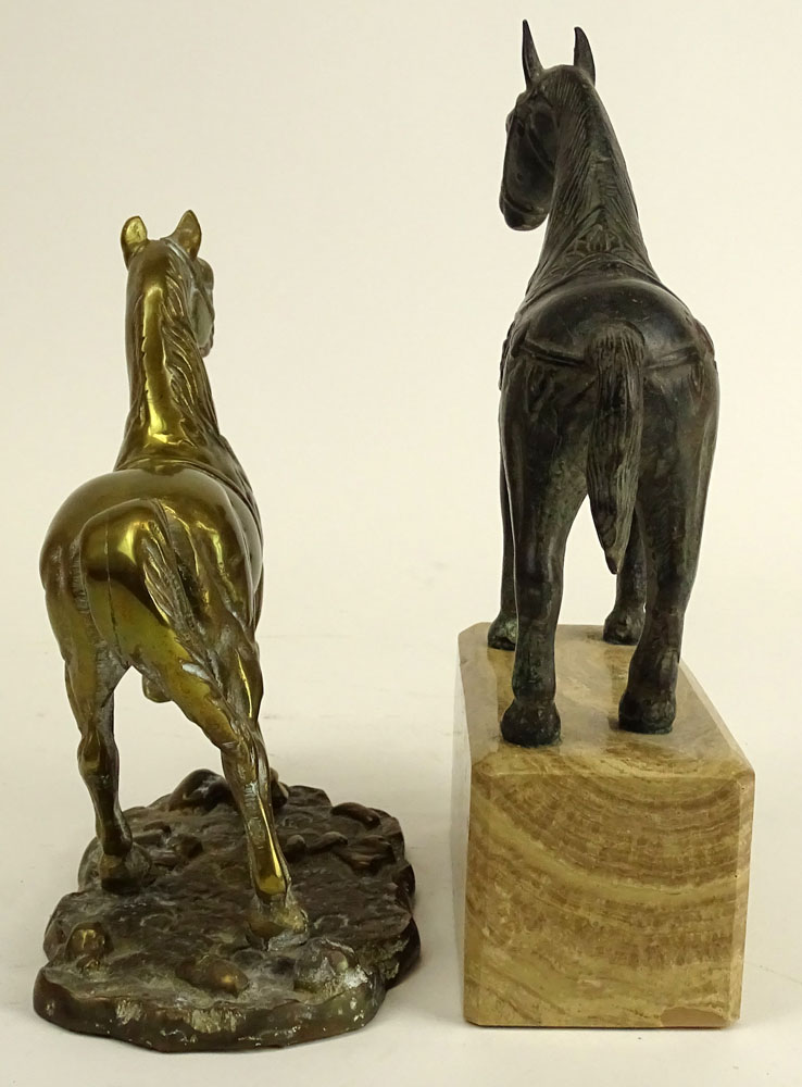 Lot of Two (2) Decorative Horse Figurines. A Tang Style Bronze Horse on Marble Base.