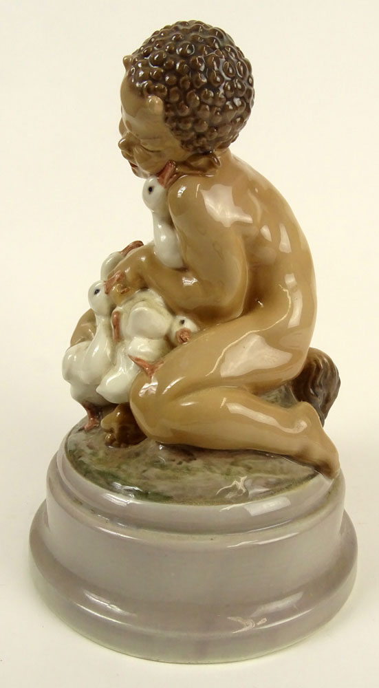 Large Royal Copenhagen Porcelain Figurine "Satyr With Geese" 