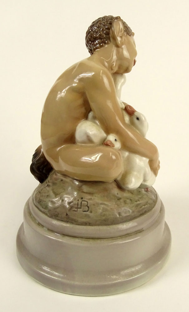 Large Royal Copenhagen Porcelain Figurine "Satyr With Geese" 