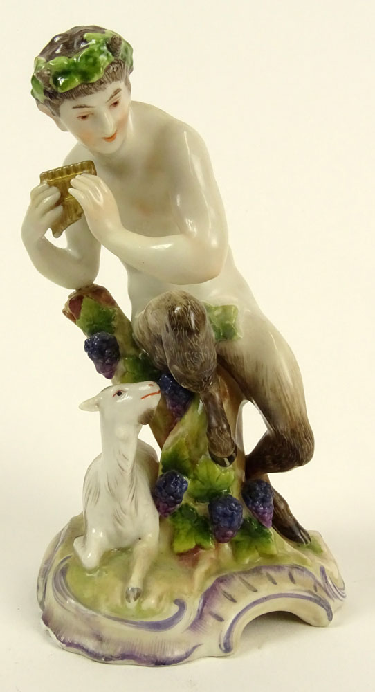 19th Century German Ludwigsburg Porcelain Figurine "Satyr with Pipe and Goat" 