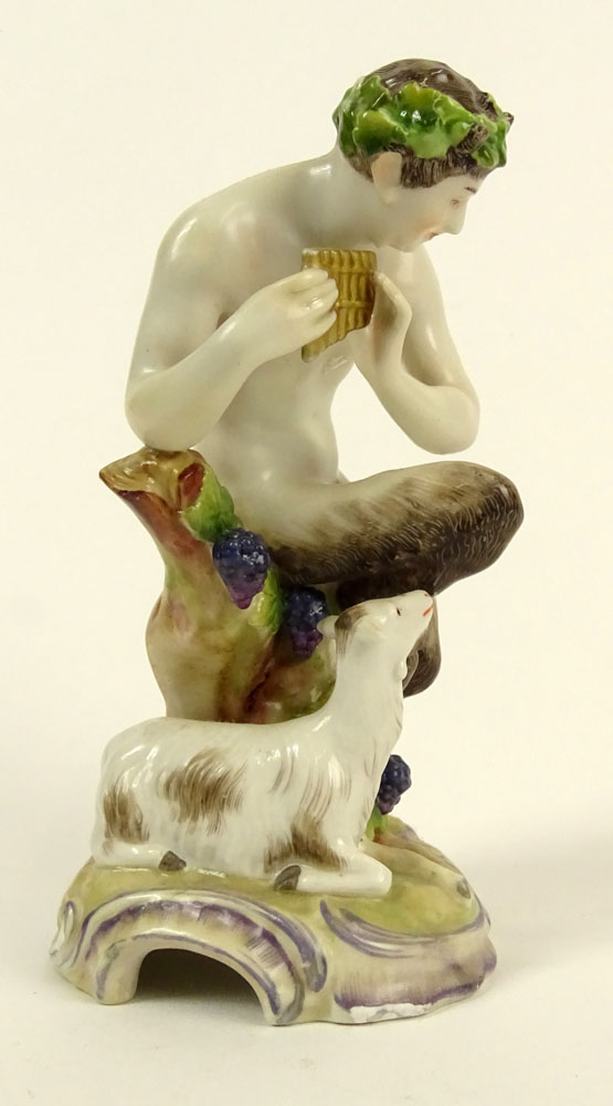 19th Century German Ludwigsburg Porcelain Figurine "Satyr with Pipe and Goat" 