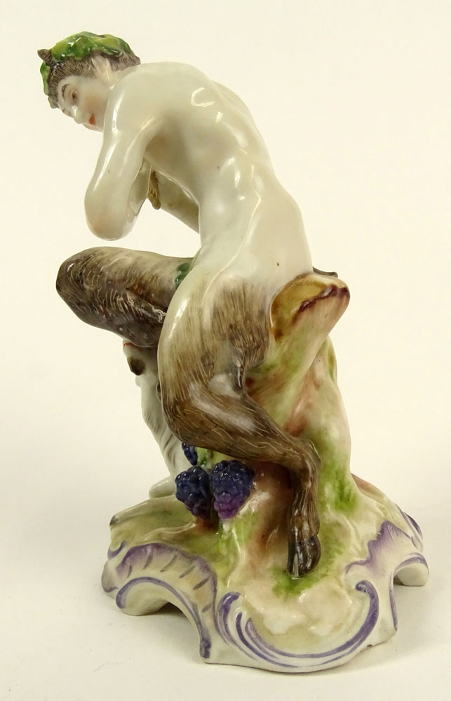 19th Century German Ludwigsburg Porcelain Figurine "Satyr with Pipe and Goat" 