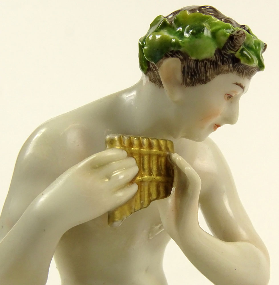 19th Century German Ludwigsburg Porcelain Figurine "Satyr with Pipe and Goat" 