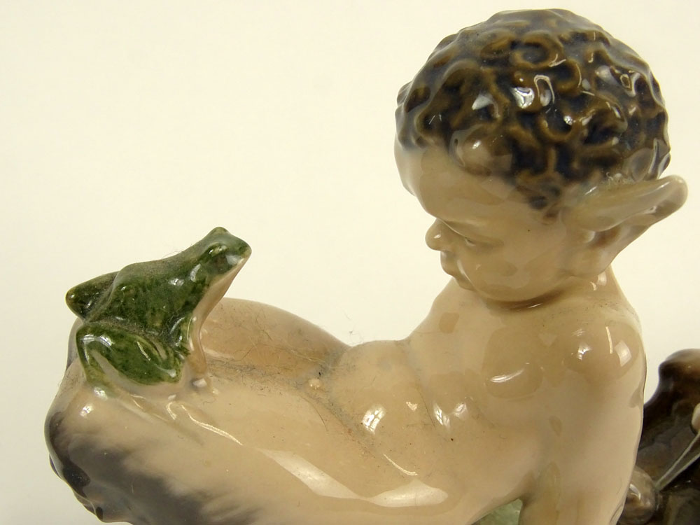 Lot of Three (3) Royal Copenhagen Porcelain Satyr Figurines in Various Poses with frogs and turtles.