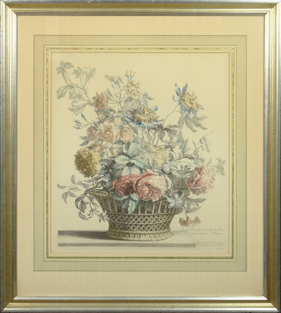  Two (2) 20th Century Hand Colored Engravings "Still Life with Flowers in Basket".