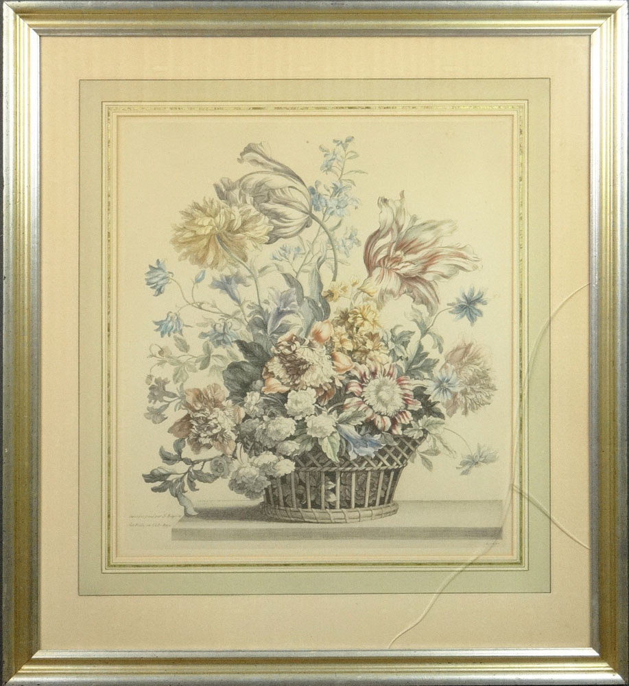  Two (2) 20th Century Hand Colored Engravings "Still Life with Flowers in Basket".