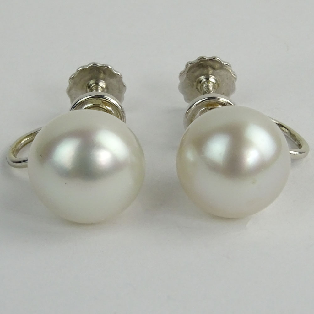 Circa 1974 Bulgari White Pearl and 14 Karat White Gold Earrings in Original Bulgari Box.
