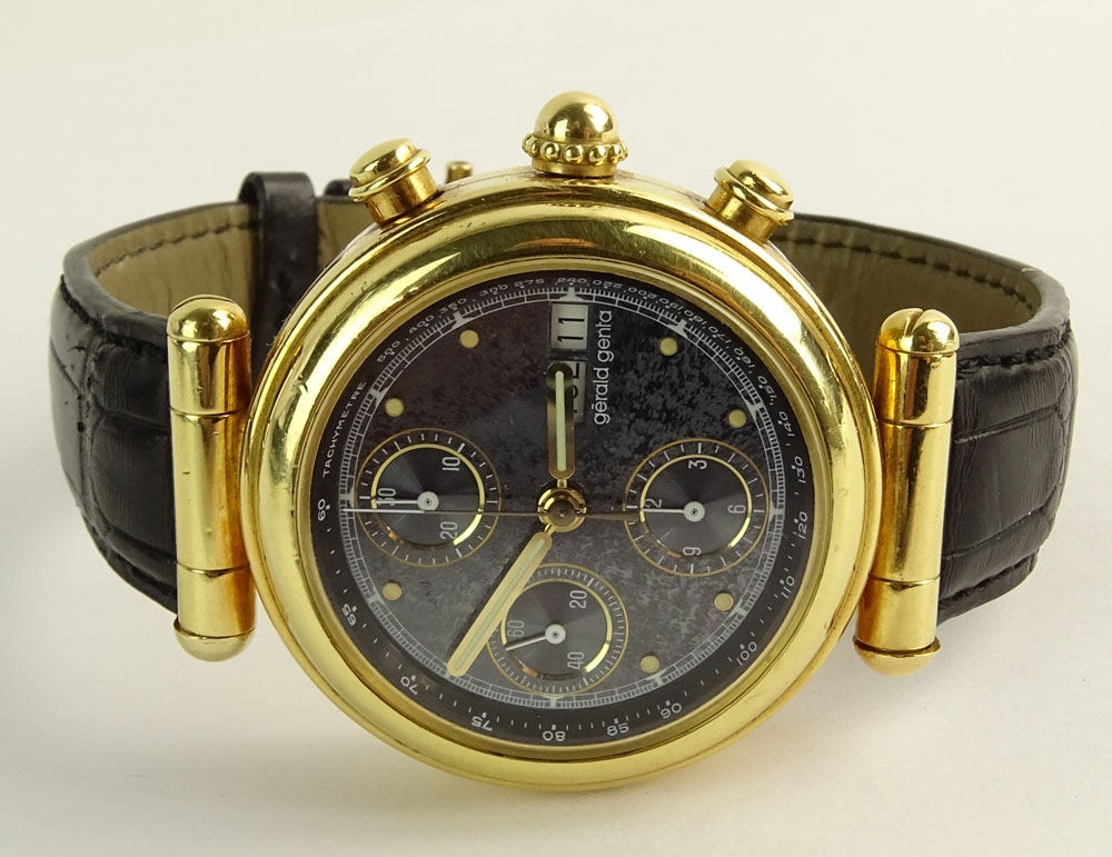 Men's Vintage Gerald Genta 18 Karat Yellow Gold Chronograph Automatic Movement Watch.