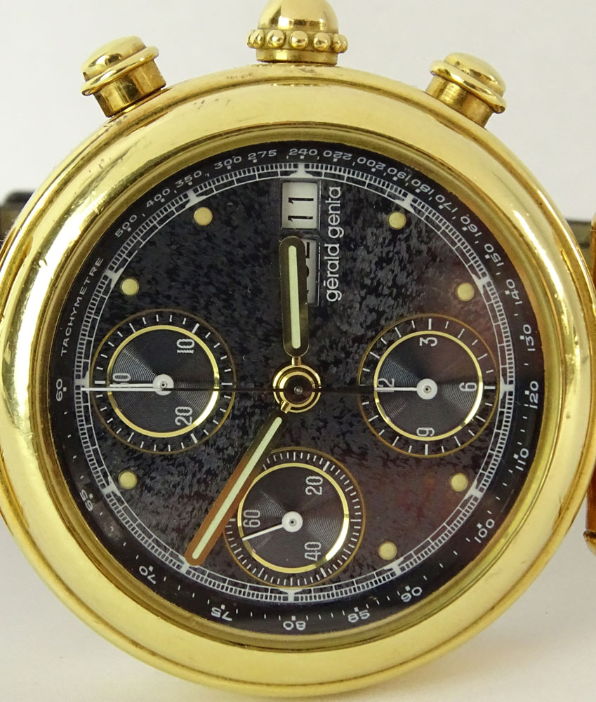 Men's Vintage Gerald Genta 18 Karat Yellow Gold Chronograph Automatic Movement Watch.