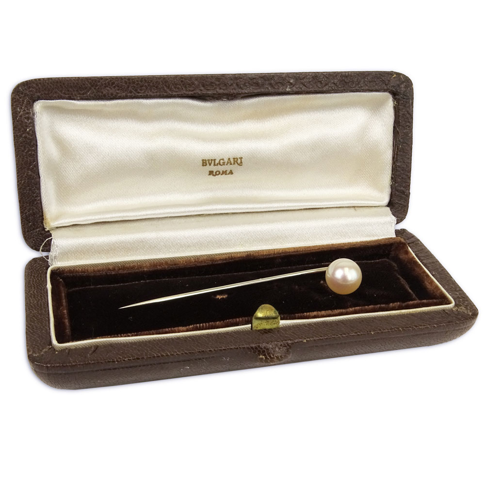 Circa 1970's Bulgari White Pearl and 14 Karat White Gold Stickpin in original fitted Bulgari box.