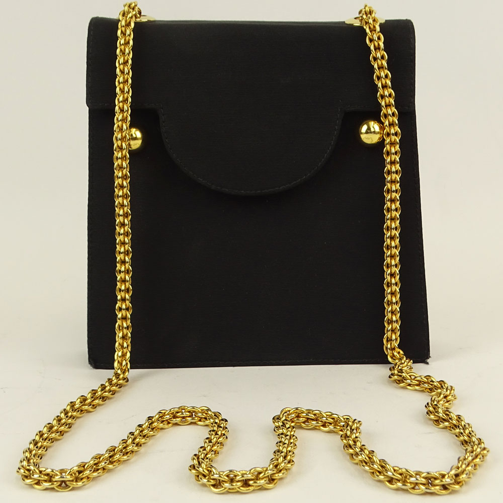 Paloma Picasso Black Silk and Gold Tone Evening Bag.