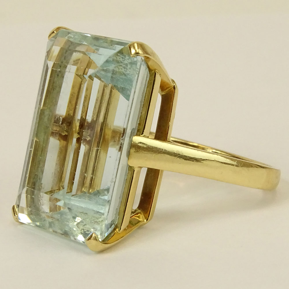 Circa 1960's Bulgari Emerald Cut Aquamarine and 18 Karat Yellow Gold Ring.