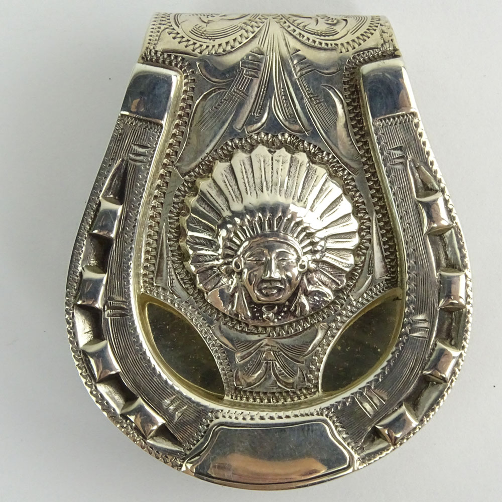 Vintage Edward Bohlin Sterling Silver Money Clip in Horseshoe and Indian Motif.