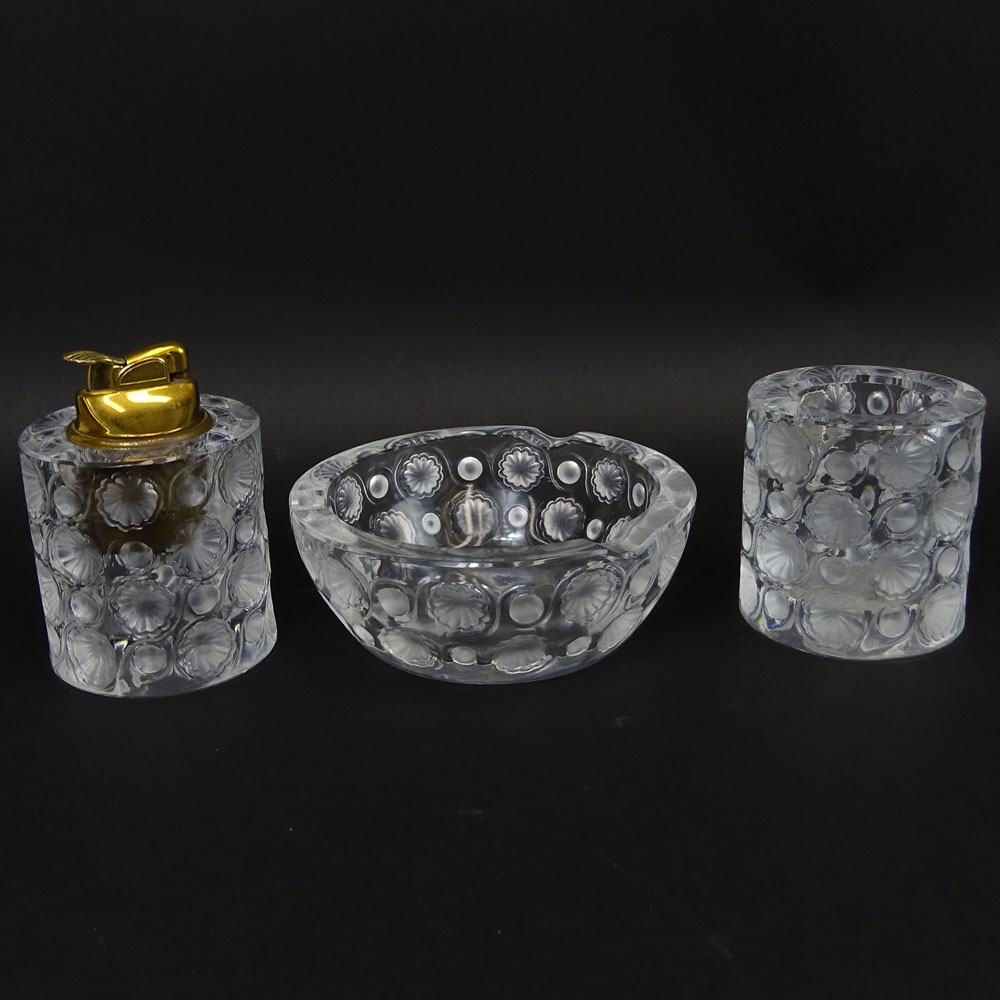 Three (3) Piece Lalique "Tokyo" Smoking Set.