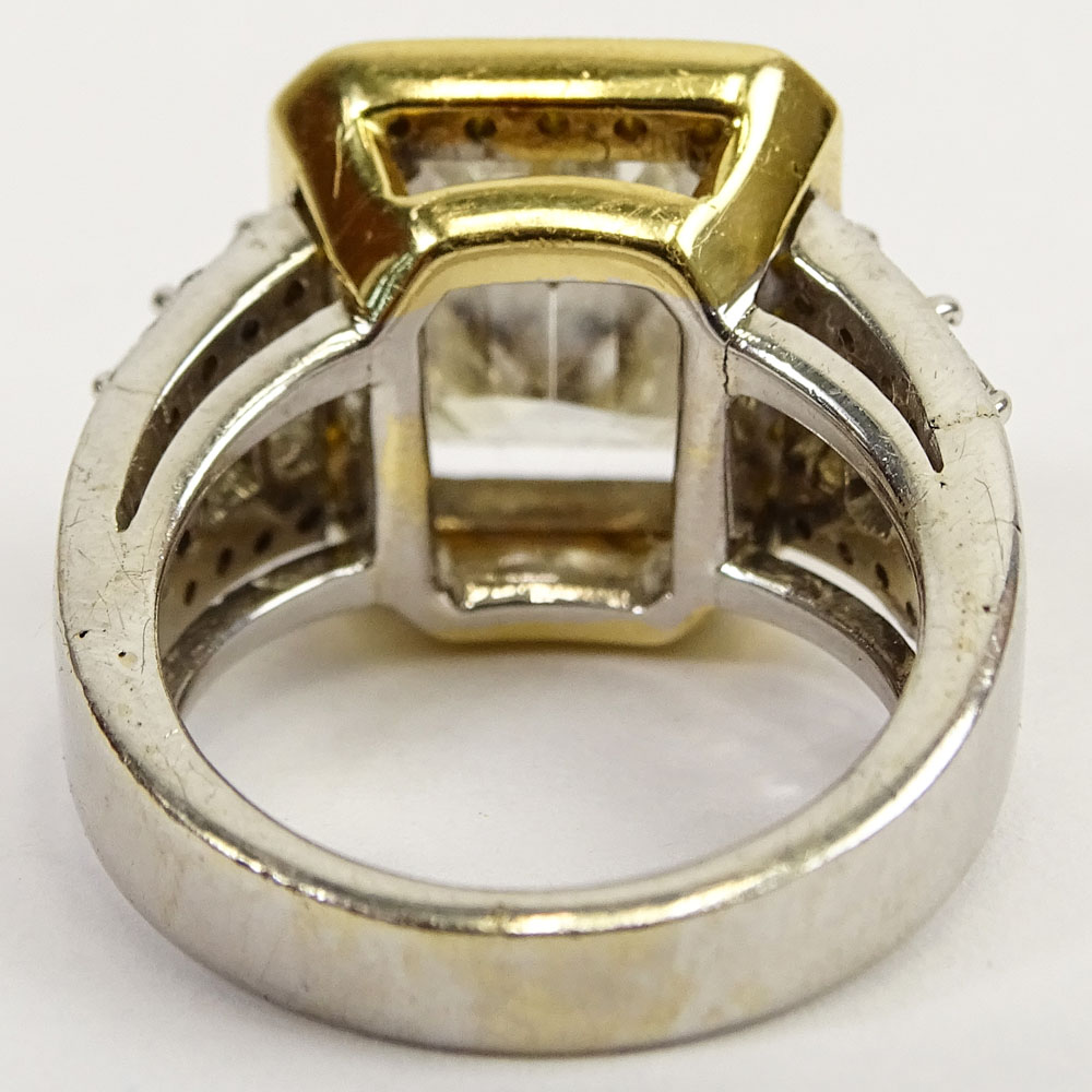 GIA Certified 3.40 Carat Emerald Cut Diamond and 18 Karat White Gold Engagement Ring Bezel Set.