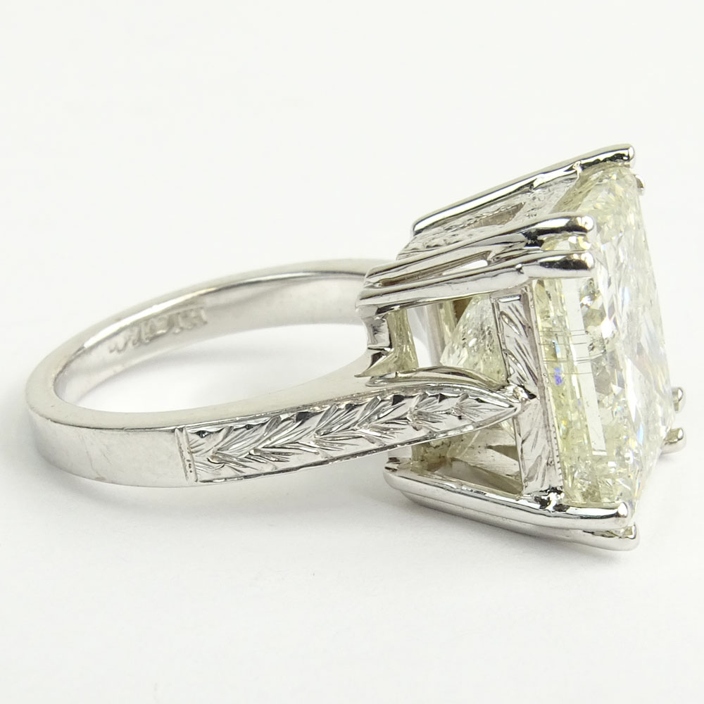 13.79 Carat Pricess Cut Diamond and 18 Karat White Gold Engagement Ring.