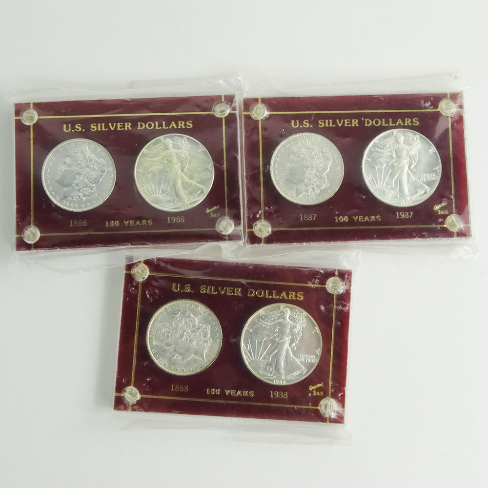 Lot of Three (3) U.S. Silver Dollar 1886 - 1986 100 Years Sets.