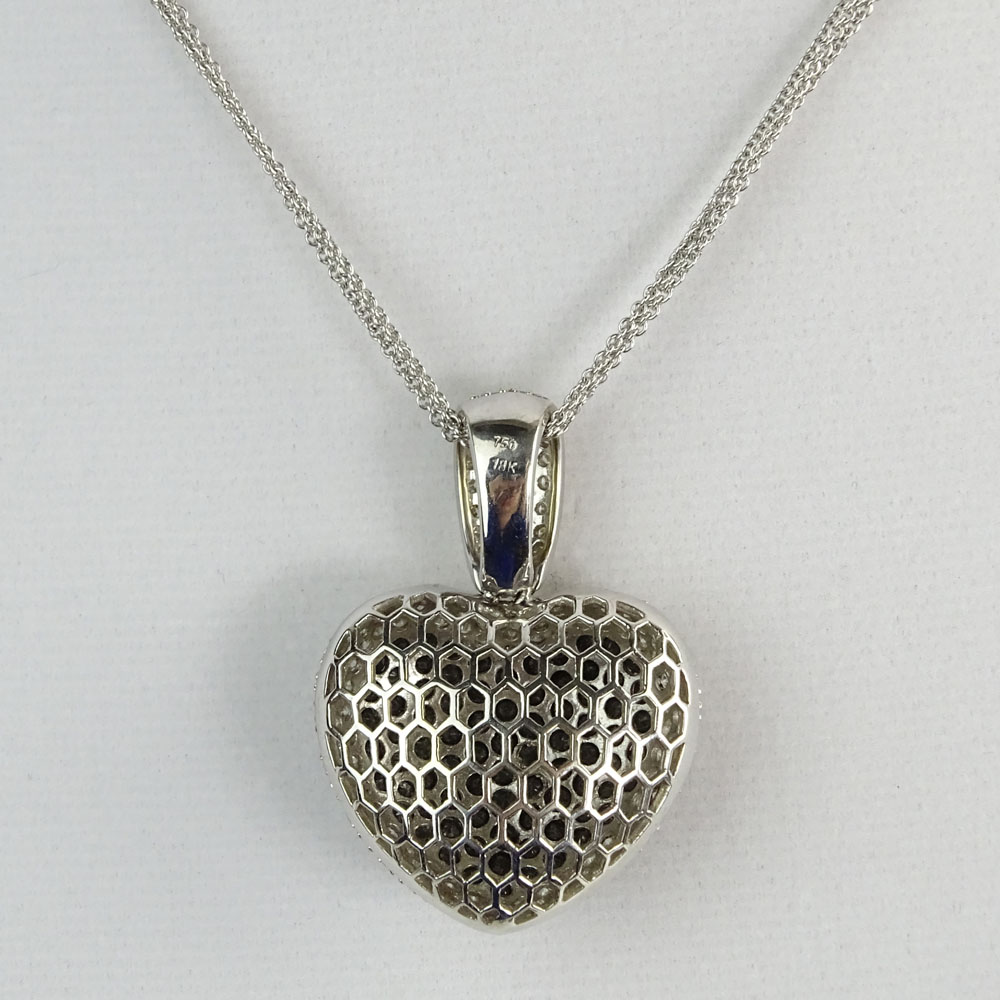 4.75 Carat Round Cut Black & White Diamond and 18 Karat White Gold Heart Pendant Necklace.