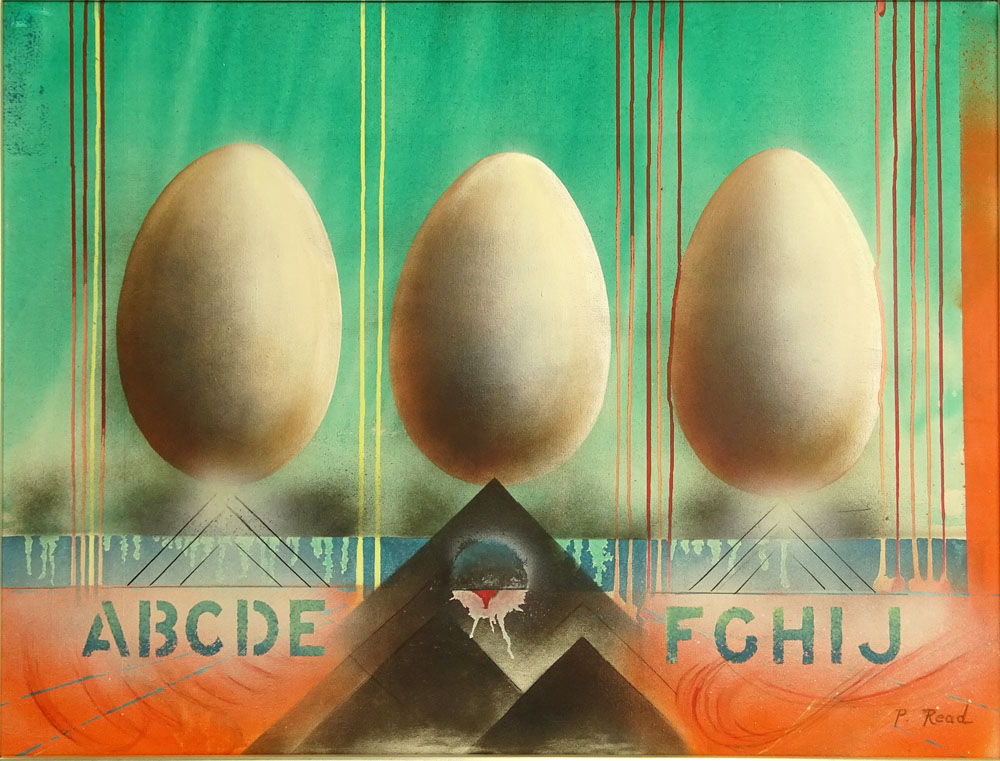 Philip Standish Read, American (1927-2000) oil Painting on Canvas "Eggs And Letters" 