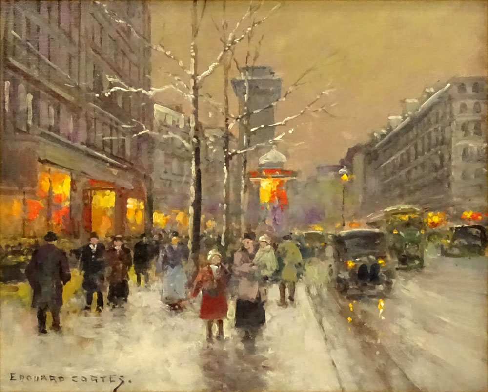 Edouard LÈon CortËs, French (1882-1969) Oil on canvas "Porte Saint Denis in Winter" 