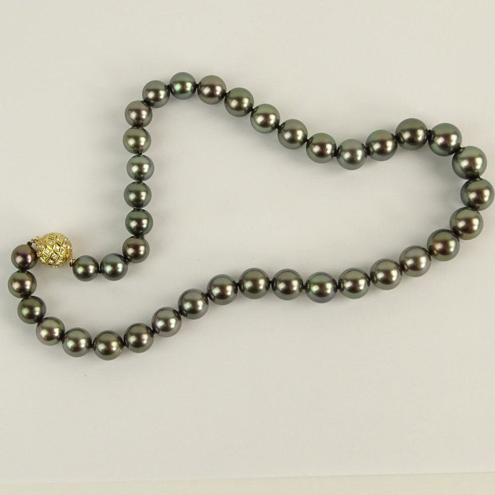 Mikimoto Tahitian Black Pearl Necklace with Diamond and 18 Karat Yellow Gold Clasp