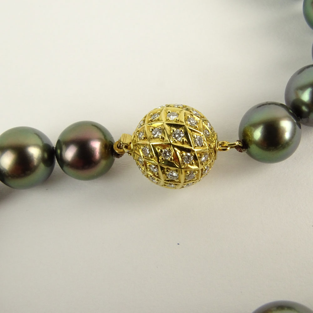 Mikimoto Tahitian Black Pearl Necklace with Diamond and 18 Karat Yellow Gold Clasp