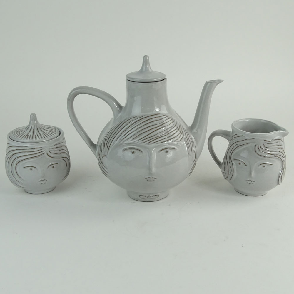 Jonathan Adler "Utopia" Three Piece Tea Set. Includes Teapot, cream pitcher and sugar bowl. 
