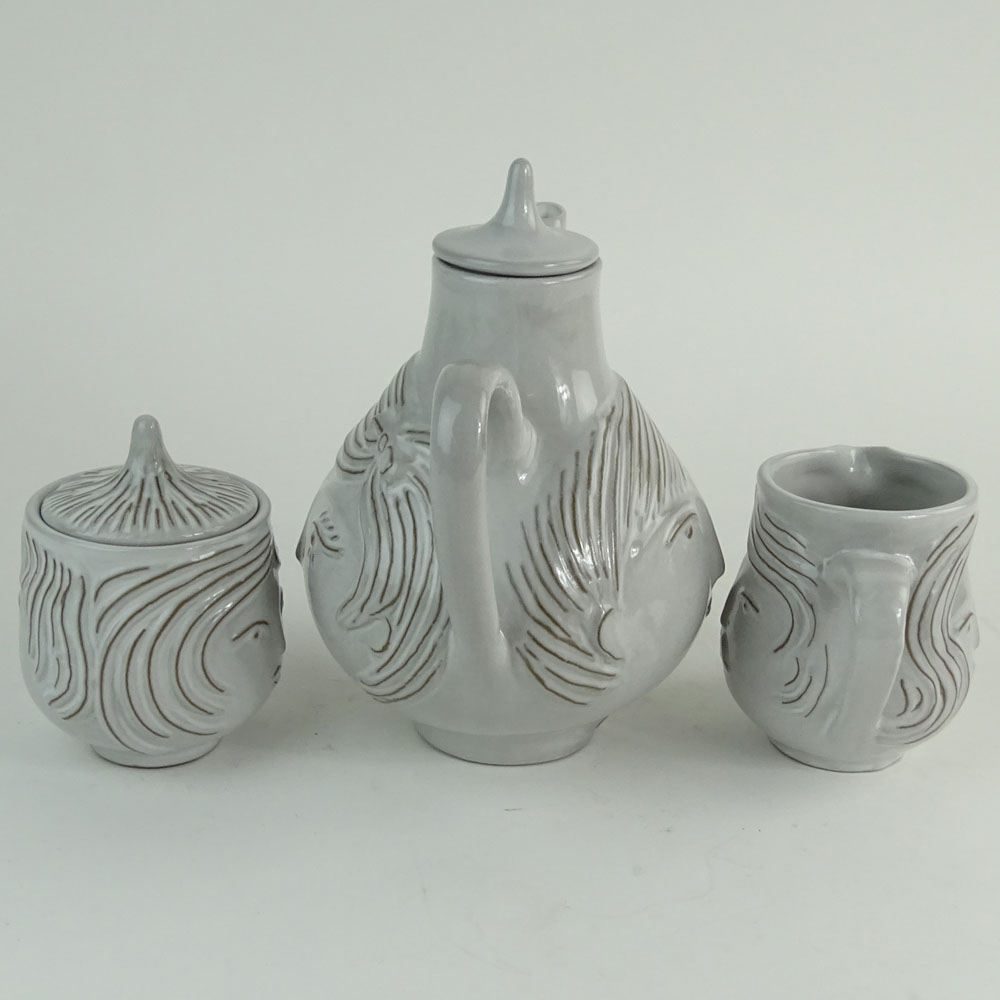 Jonathan Adler "Utopia" Three Piece Tea Set. Includes Teapot, cream pitcher and sugar bowl. 