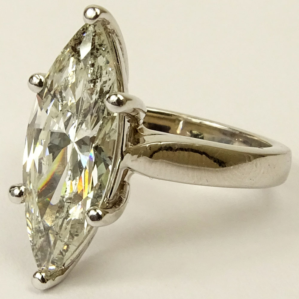 Approx. 3.14 Carat Marquis Cut Diamond and 14 Karat White Gold Engagement Ring.