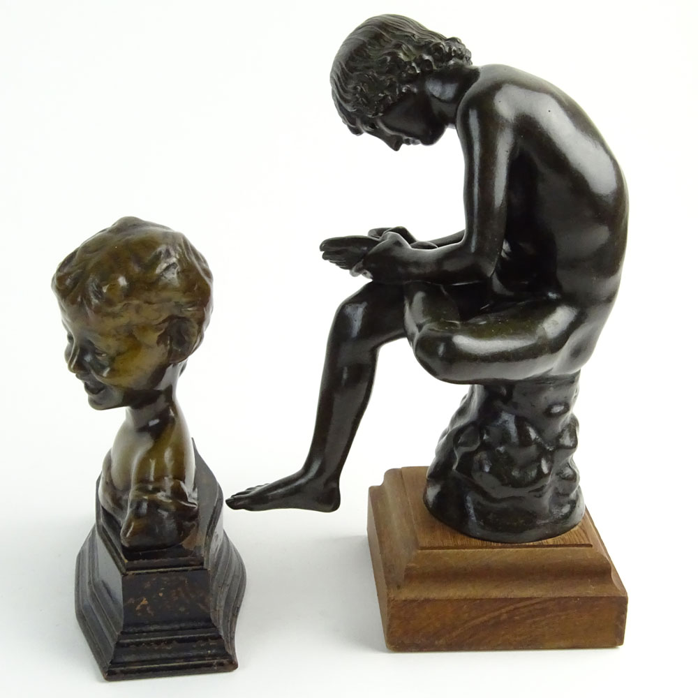 Lot of Two (2) Bronze Sculptures. "Boy With Thorn" and "Laughing Child".