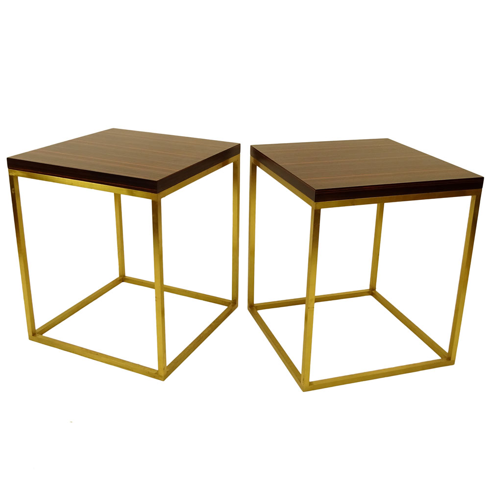 Todd Hase, American 21st Century Pair of "Duval" Macassar Ebony and Brass Side Tables 