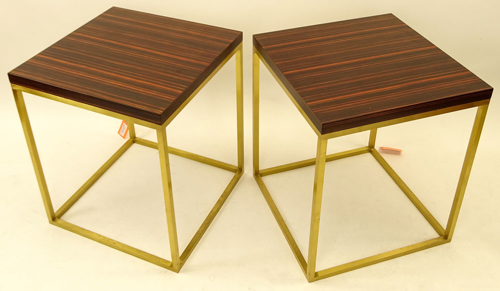 Todd Hase, American 21st Century Pair of "Duval" Macassar Ebony and Brass Side Tables 