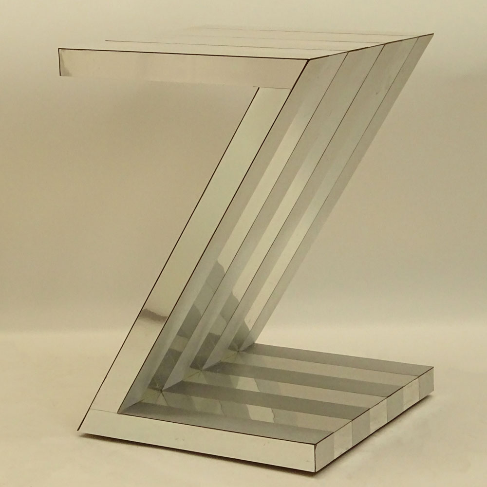 Mid Century Modern Paul Evans Style Mirrored "Z" Shaped End Table. 