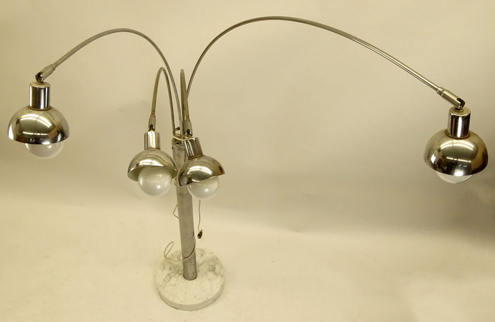 Mid Century Modern Chrome Arc Floor Lamp. 4 light Globe style, marble base. 