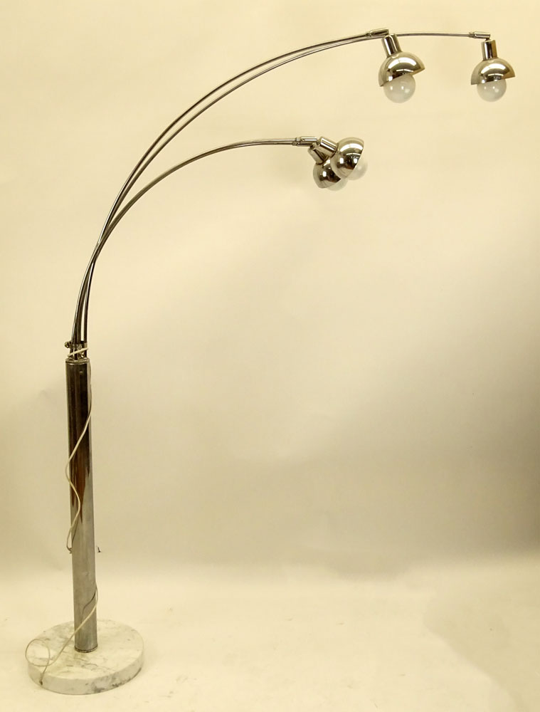 Mid Century Modern Chrome Arc Floor Lamp. 4 light Globe style, marble base. 