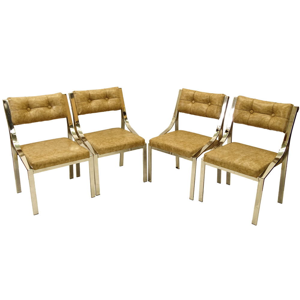 Four (4) Mid Century Modern Chrome and Upholstered Dining Chairs.