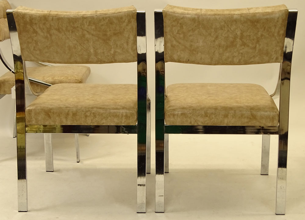 Four (4) Mid Century Modern Chrome and Upholstered Dining Chairs.