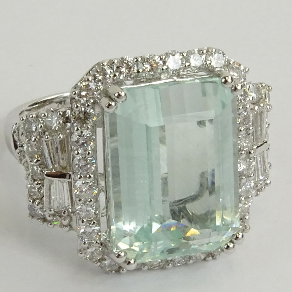 AIG Certified 13.01 Carat Rectangular Step Cut Aquamarine and 14 Karat White Gold Ring