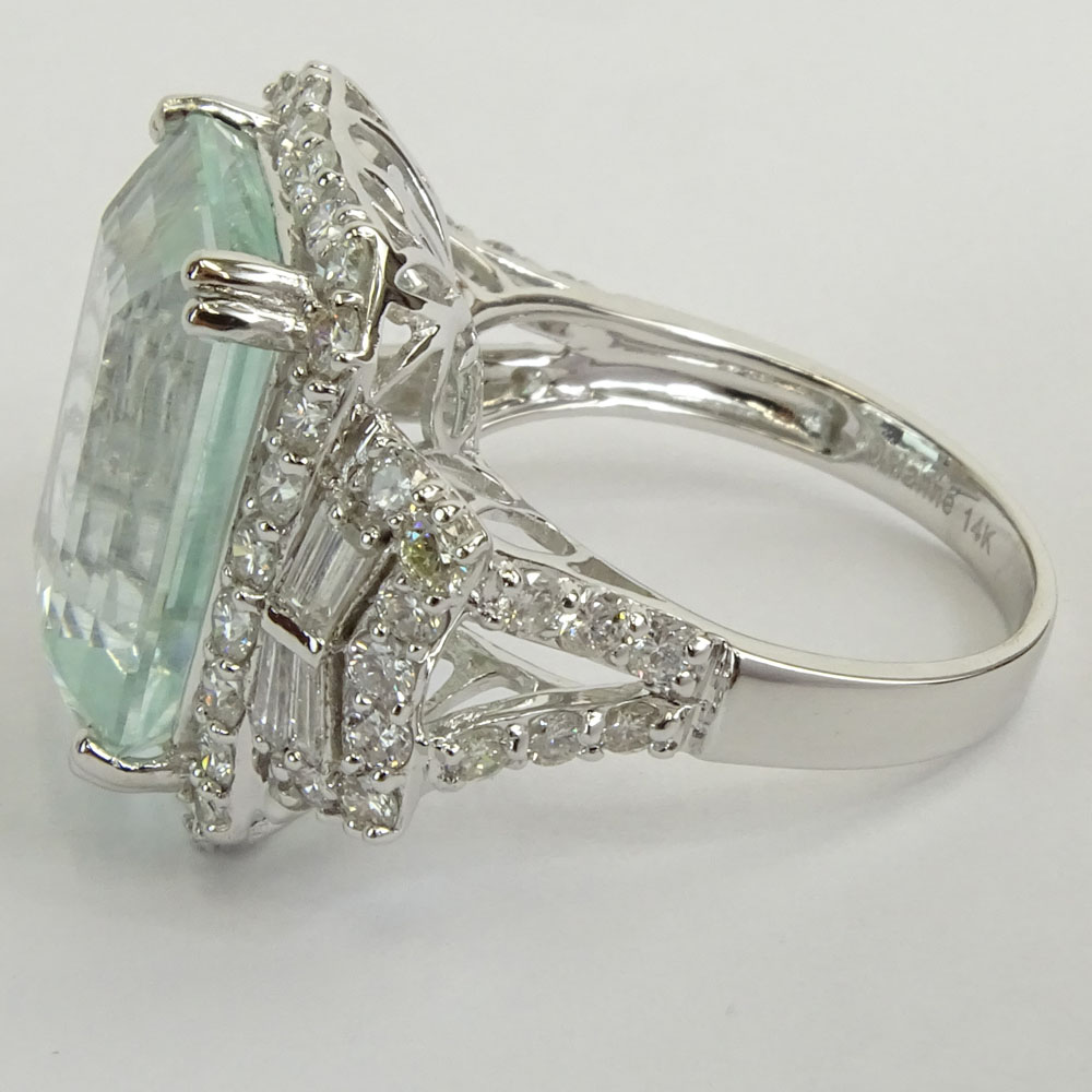 AIG Certified 13.01 Carat Rectangular Step Cut Aquamarine and 14 Karat White Gold Ring