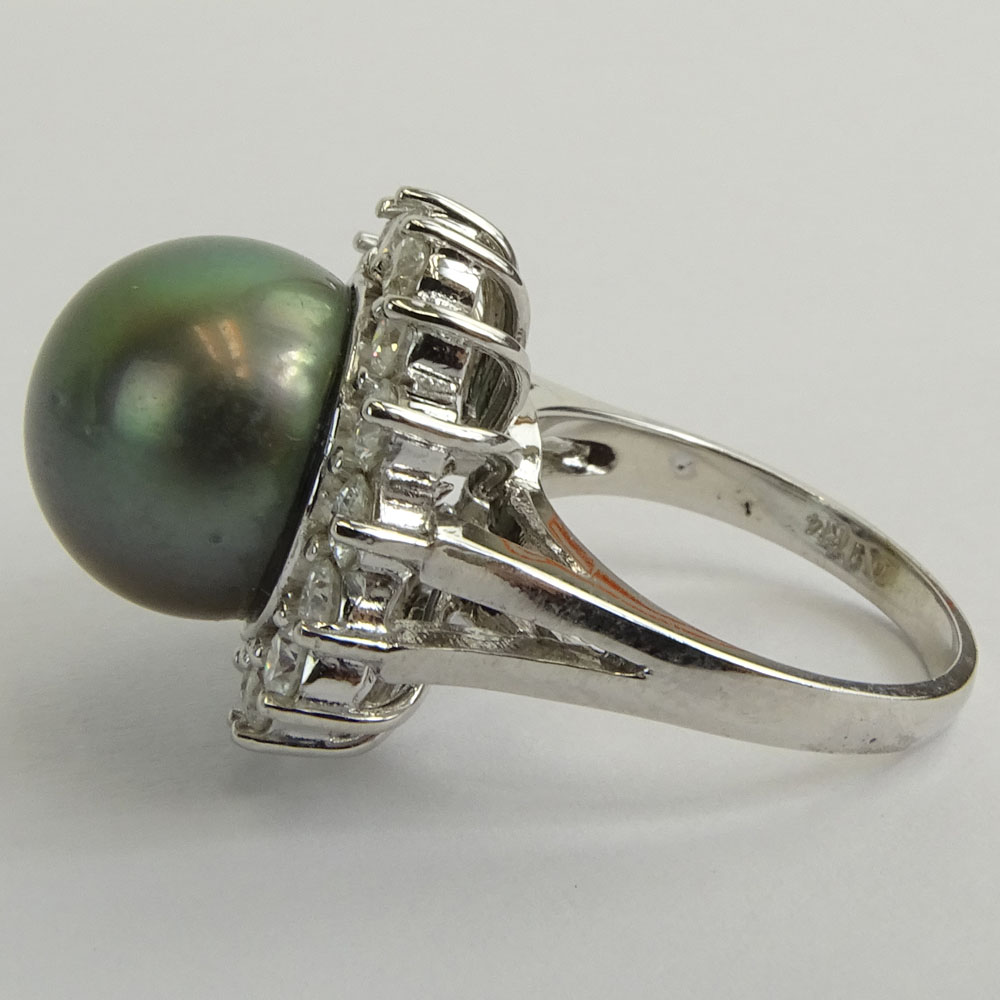 AIG Certified 13.0mm Tahitian Black Pearl and 14 Karat White Gold Ring