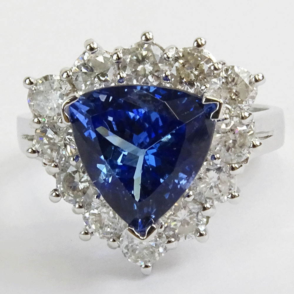 AIG Certified 3.65 Carat Natural Tanzanite  and 14 Karat White Gold Ring