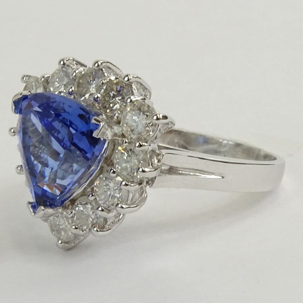 AIG Certified 3.65 Carat Natural Tanzanite  and 14 Karat White Gold Ring