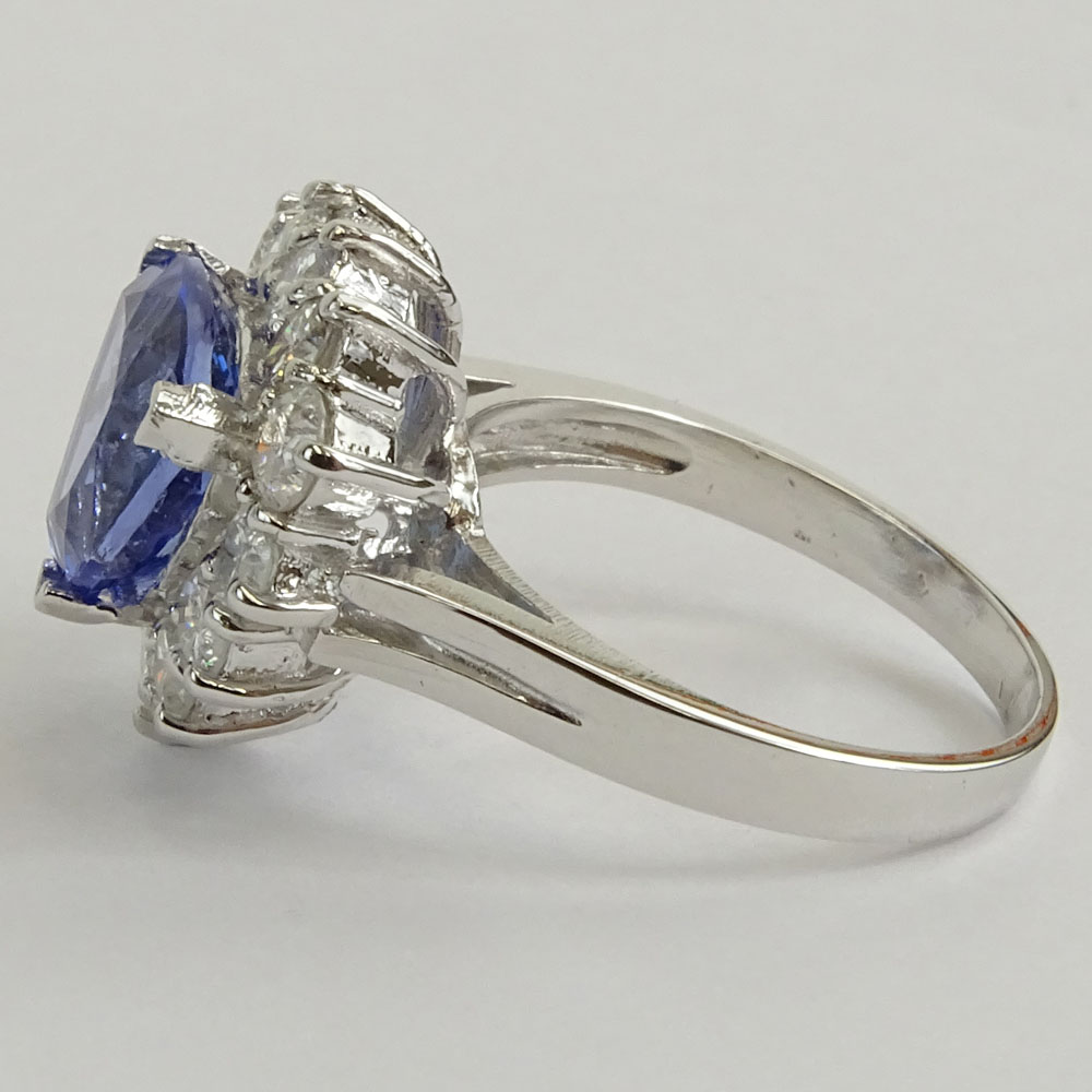 AIG Certified 3.65 Carat Natural Tanzanite  and 14 Karat White Gold Ring