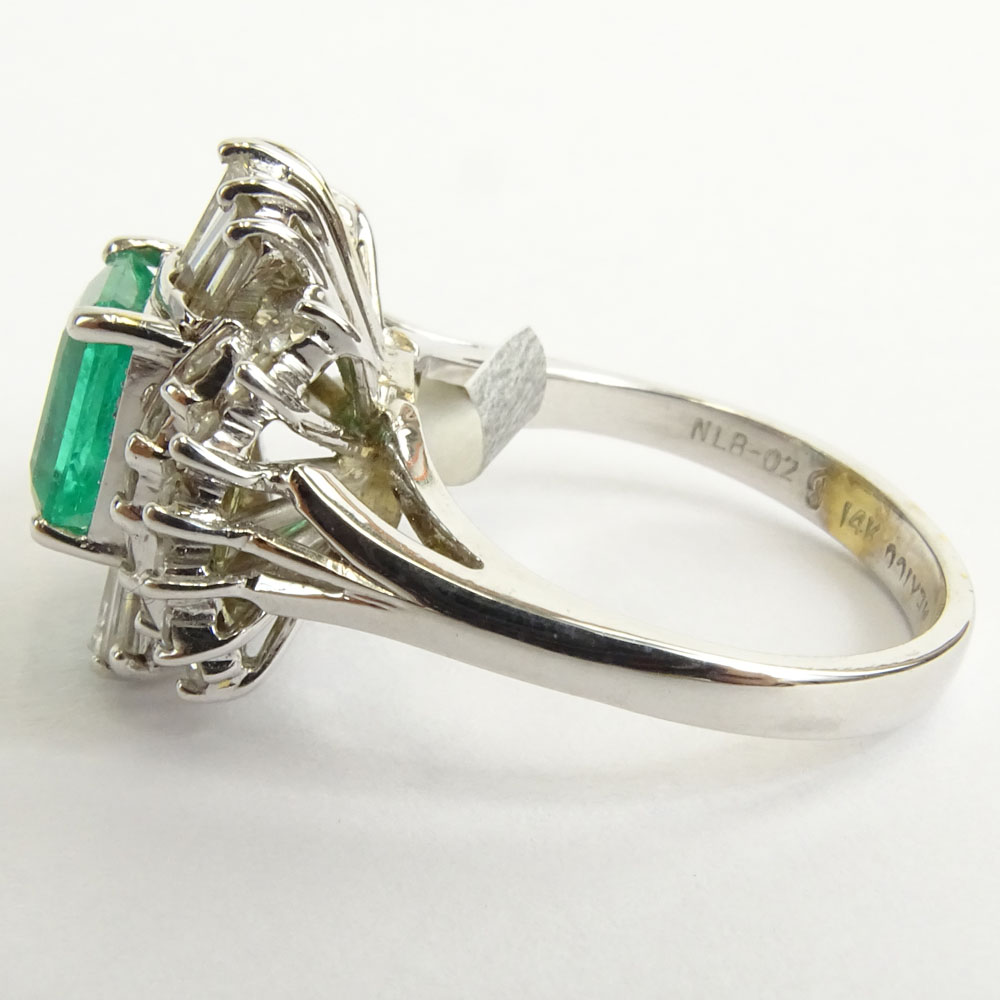 AIG Certified 1.59 Carat Emerald Cut Emerald, .93 Carat Diamond and 14 Karat White Gold Ring.