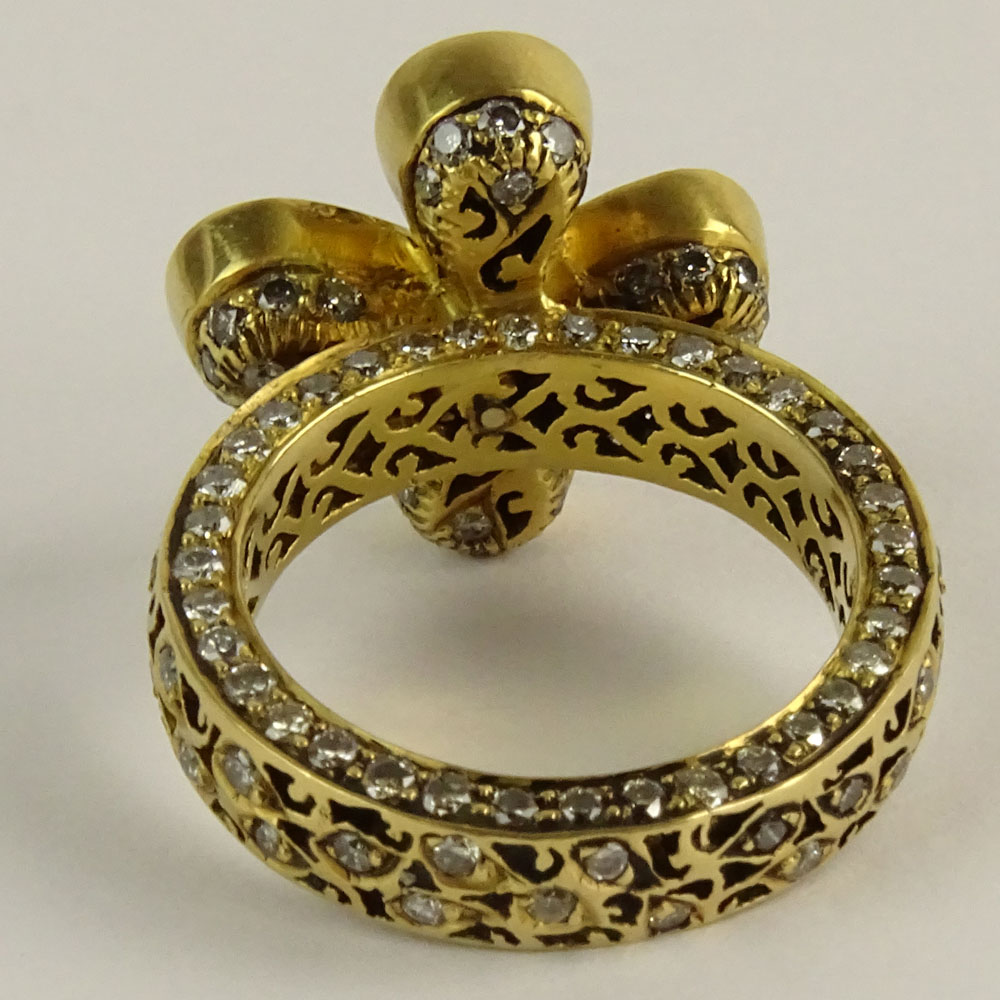 Art Deco style Approx. 4.0+ Carat Rose Cut Diamond and 18 Karat Yellow Gold Flower Ring.