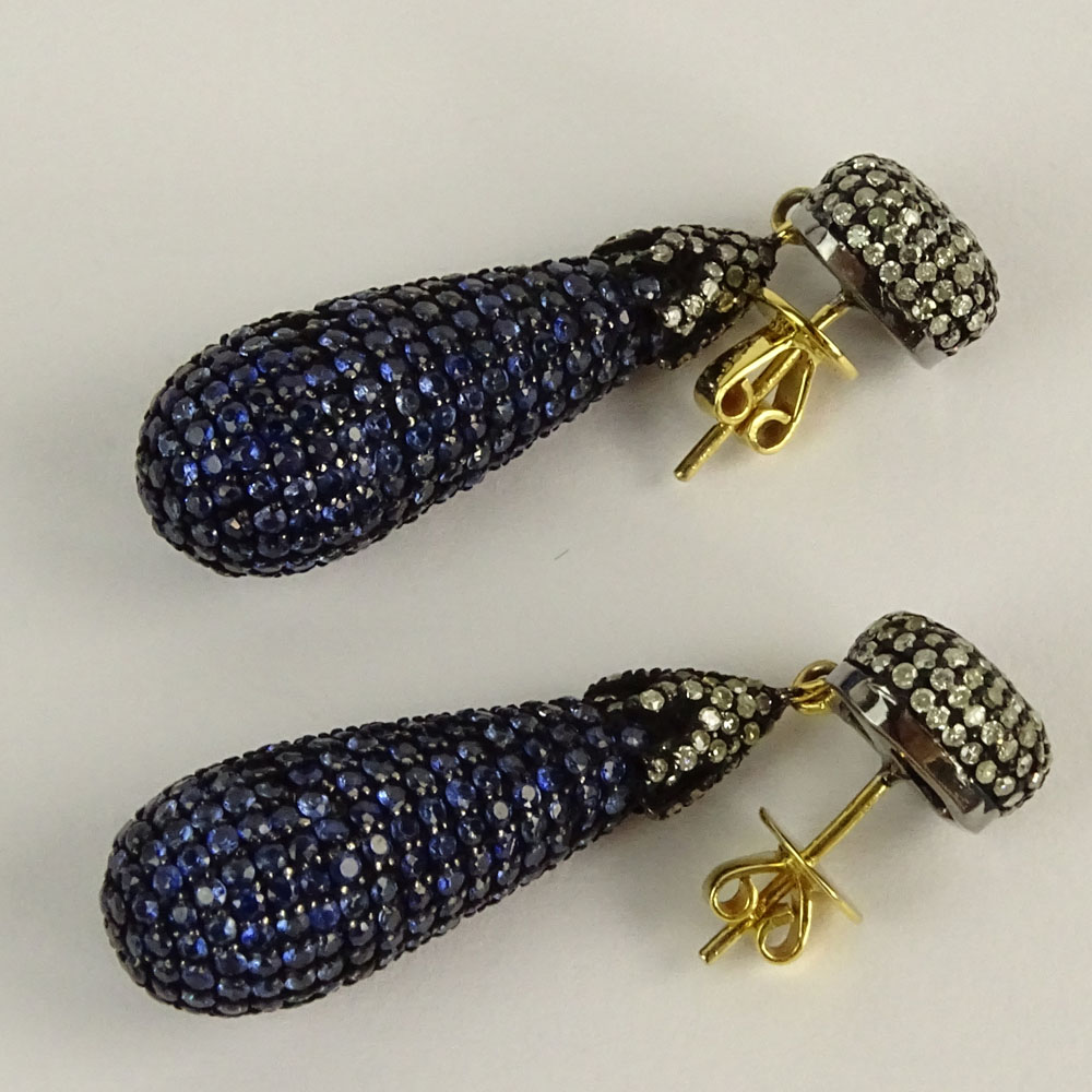 Victorian style Sapphire, Diamond and 14 Karat Gold Pendant Earrings. 